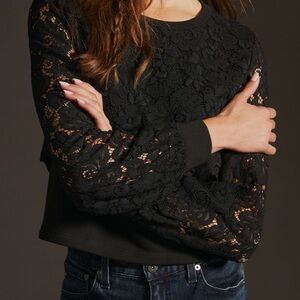 Anthropologie Maeve Black Lace Sweatshirt